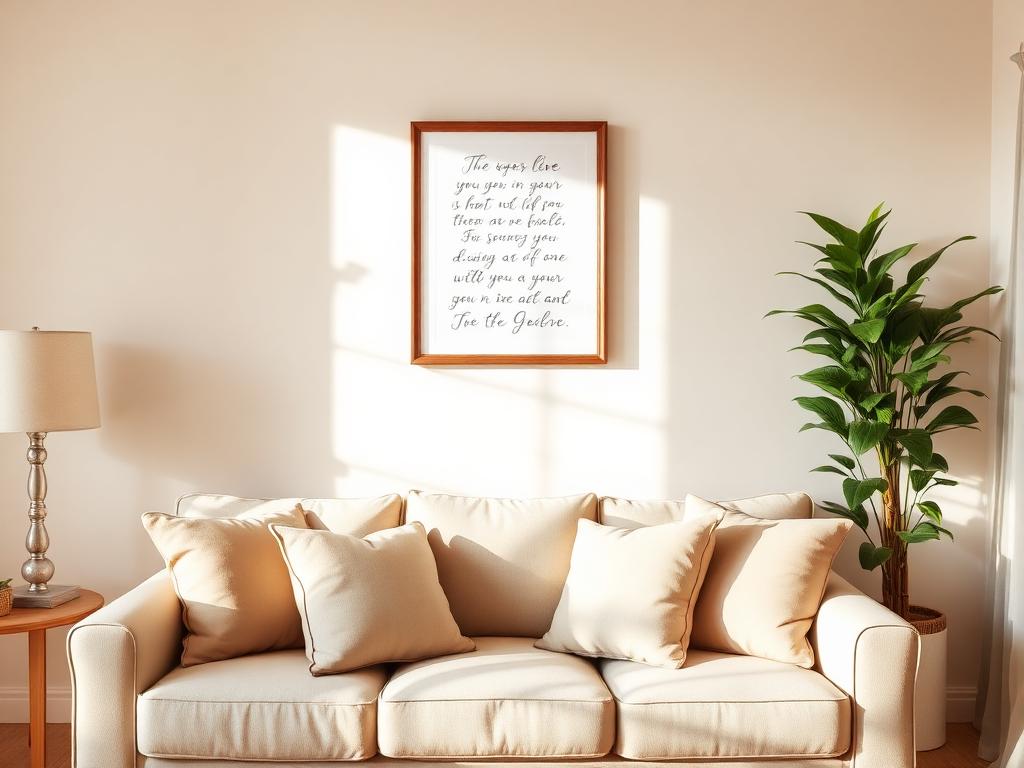 Cozy living room with framed scripture